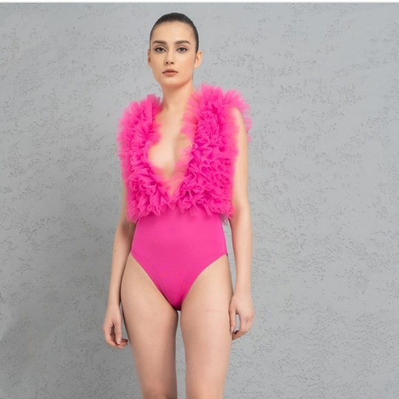 KikiRiki  Fuschia Tulle Ruffle Bodysuit - Picture 1 of 8
